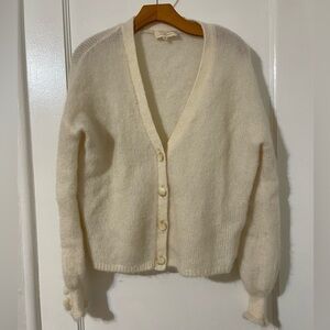 La Maille Sezane Paris women’s ivory mohair wool v neck cardigan sweater size XS
